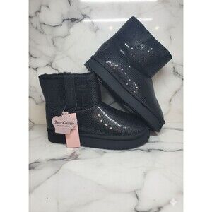 Juicy Couture Womens NWT Black Sequined Designer Booties - sz. 8